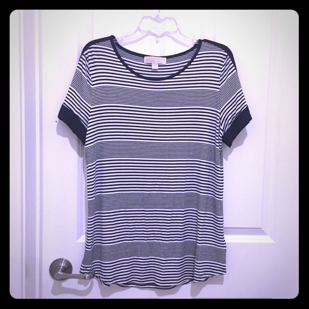Michael Kors Navy Blue & White Striped Shirt SZ L